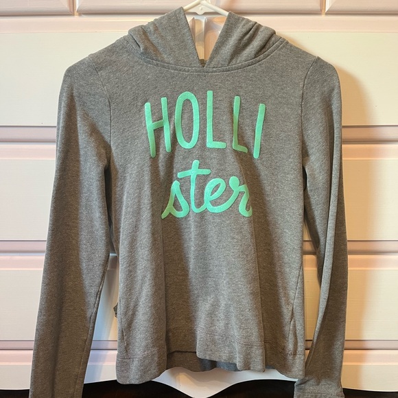 Hollister Tops - Grey Hollister sweatshirt, glittery cyan logo, women’s small